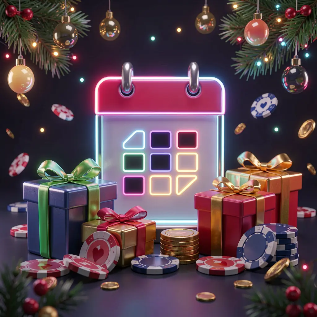 X71 weekly casino bonus concept featuring a calendar icon, gift boxes, coins, and chips on a festive dark background with neon glow in premium 3D style
