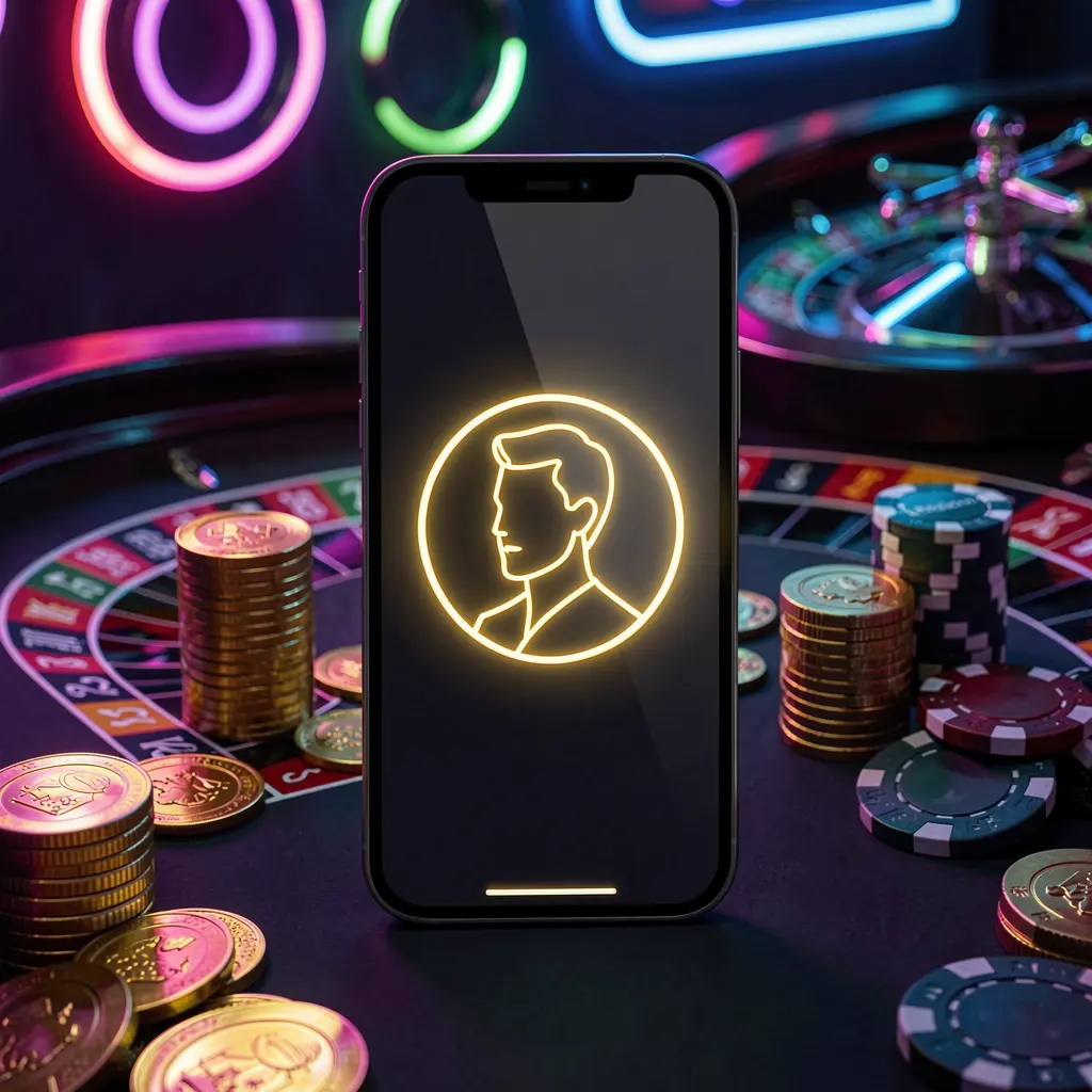 X71 online casino login hero image featuring a modern phone with a glowing profile icon, roulette lights in the background, and golden coins and poker chips in a premium dark neon atmosphere X71 online casino login hero image featuring a modern phone with a glowing profile icon, roulette lights in the background, and golden coins and poker chips in a premium dark neon atmosphere