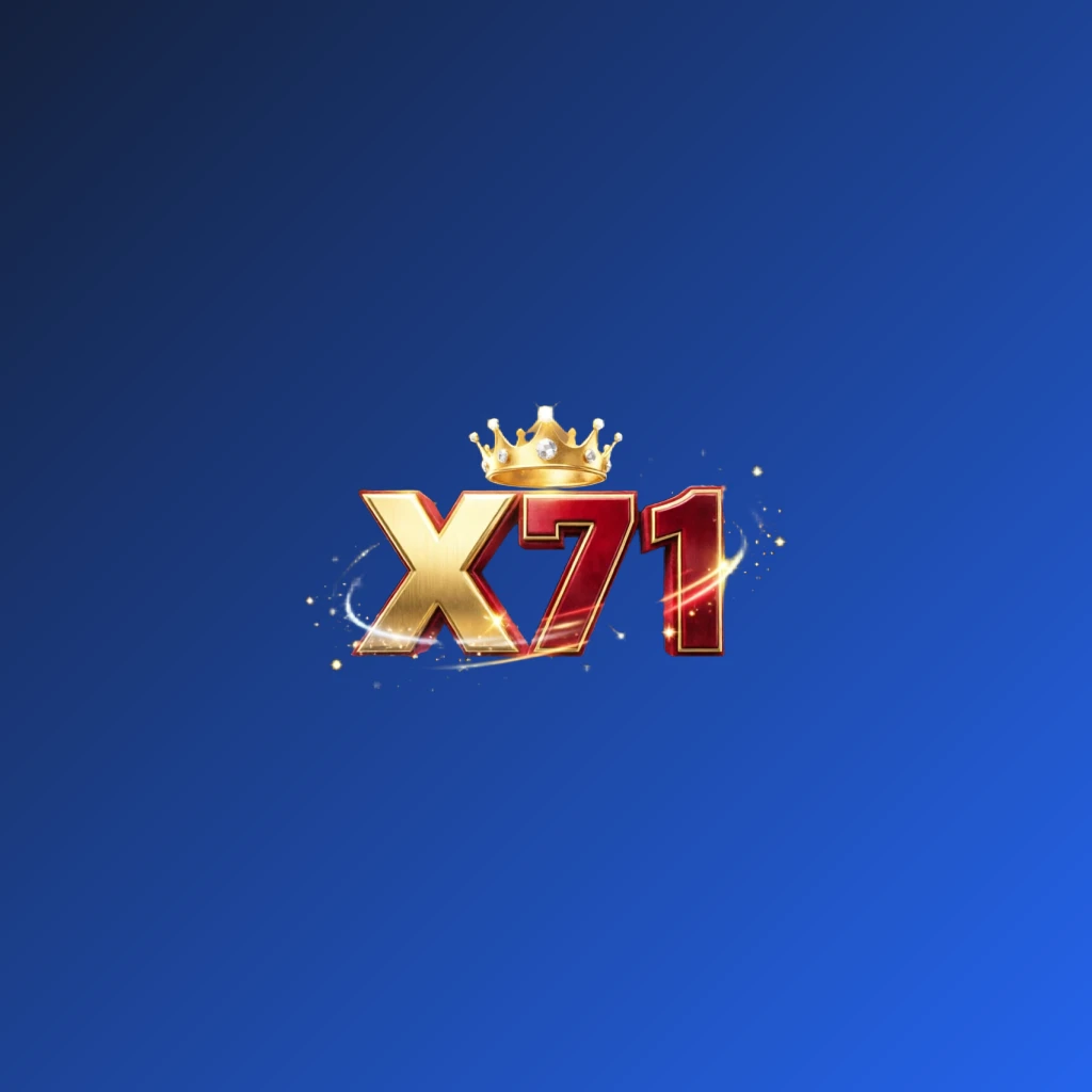 Dynamic casino-style logo for X71 featuring massive bold lettering in bright gold and crimson colors with a glowing crown and sparkling light effects on a transparent background Dynamic casino-style logo for X71 featuring massive bold lettering in bright gold and crimson colors with a glowing crown and sparkling light effects on a transparent background